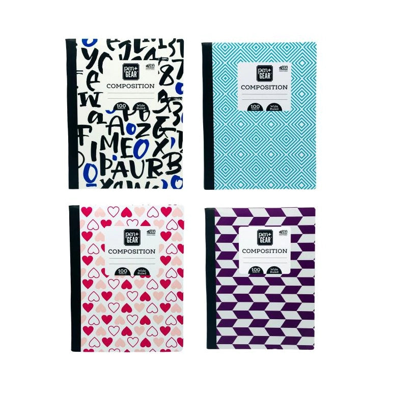 4 PC 100PG WIDE COMPOSITION ASSORTED PRINTS